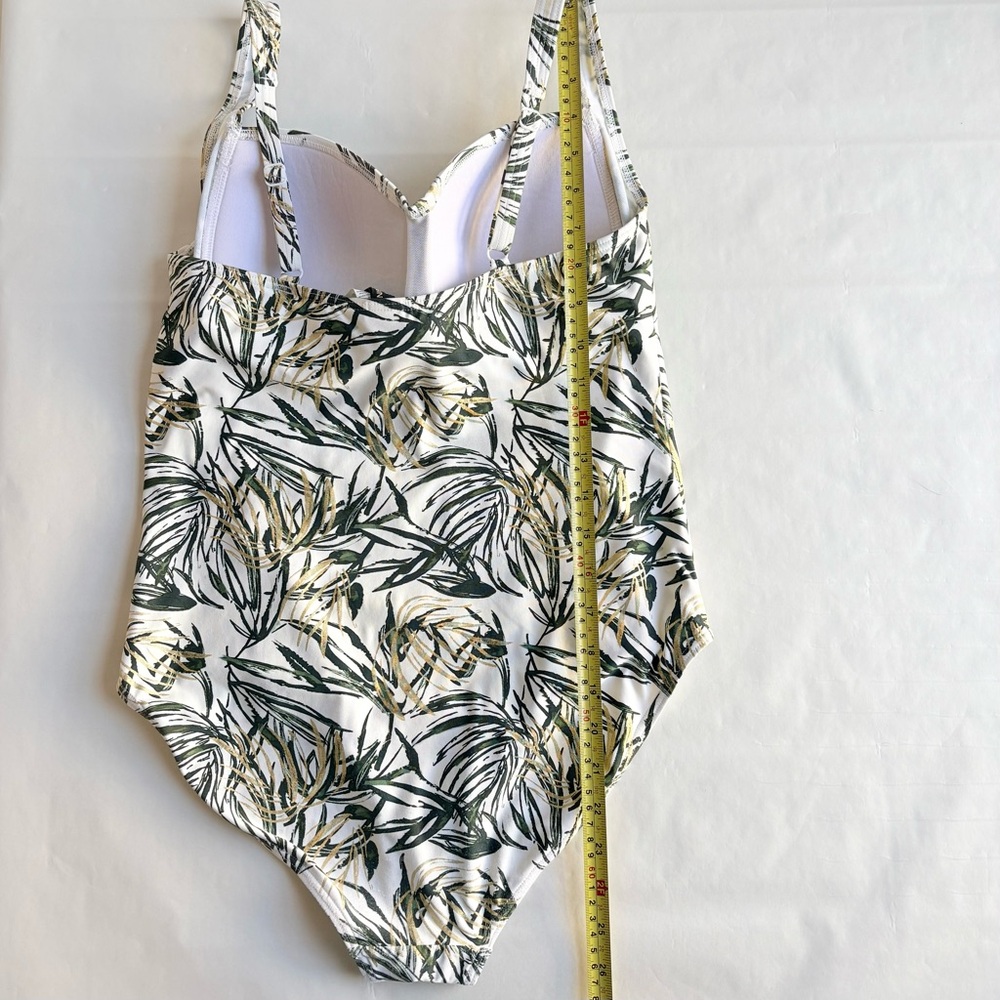 Niptuck Swimsuit One Piece Green Gold Tropical Leaf Padded Ruched Lined Size 10 - Picture 14 of 16